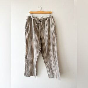 Linen Relaxed Fit Cropped Pant “Appleseed”-  Neutral - Tie Waist - Size 16p